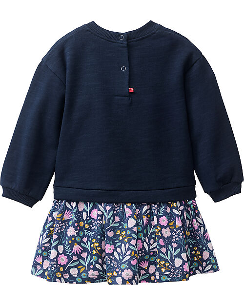 People Wear Organic Sweat Dress Autumn Flowers - Dark Blue - 100% Organic Cotton - GOTS Certified Dresses_