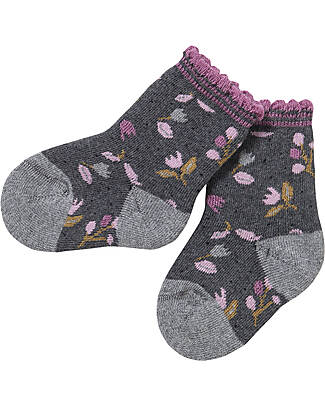 People Wear Organic Terry Socks - Slate Grey Flowers - GOTS Organic Cotton Socks