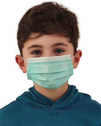 Personal Protective Equipment Pack of 10 Face Medical Green Masks for Kids - Type 2R - 3 Ply - Made in Italy Face Mask for Personal Protection