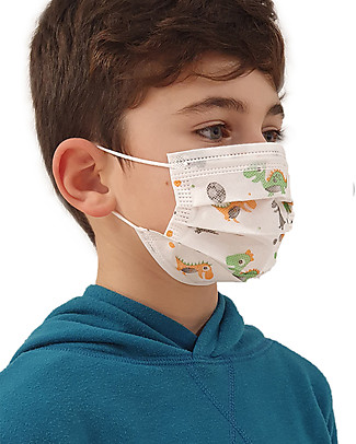 Personal Protective Equipment Pack of 10 Face Medical Masks with Dino Design for Kids - Type 2R - 3 Ply - Made in Italy Face Mask for Personal Protection