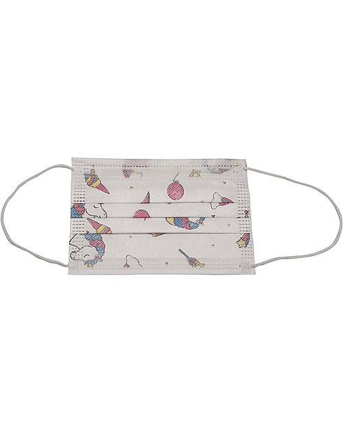 Personal Protective Equipment Pack of 10 Face Medical Masks with Unicorn Design for Kids - Type 2R - 3 Ply - Made in Italy Face Mask for Personal Protection