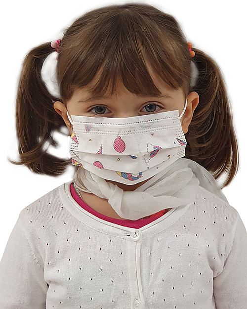 Personal Protective Equipment Pack of 10 Face Medical Masks with Unicorn Design for Kids - Type 2R - 3 Ply - Made in Italy Face Mask for Personal Protection