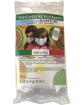 Personal Protective Equipment Pack of 10 Face Medical White Masks for Kids - Type 2R - 3 Ply - Made in Italy Face Mask for Personal Protection