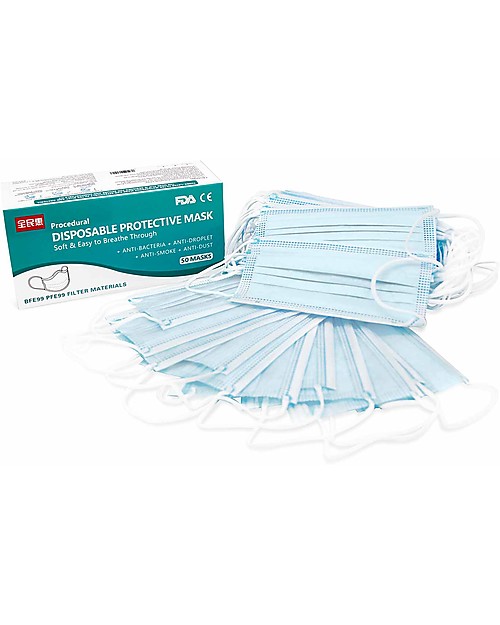 Personal Protective Equipment Pack of 50 Face Medical Masks - 3 Ply - Single Use - CE Certified - Waterproof Face Mask for Personal Protection