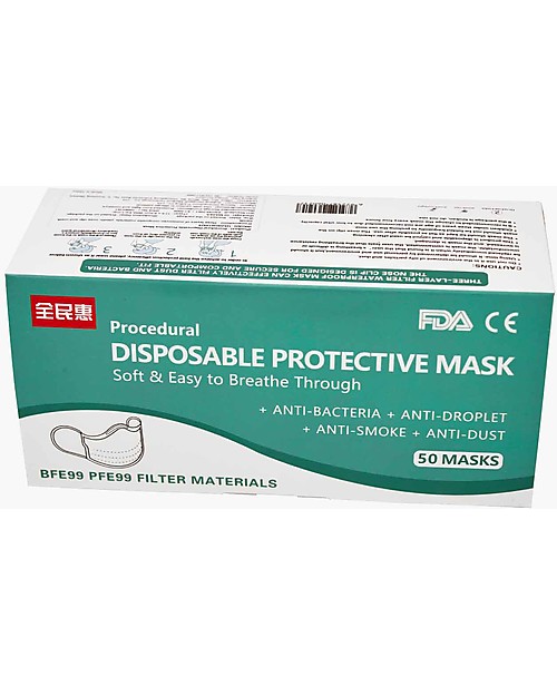 Personal Protective Equipment Pack of 50 Face Medical Masks - 3 Ply - Single Use - CE Certified - Waterproof Face Mask for Personal Protection
