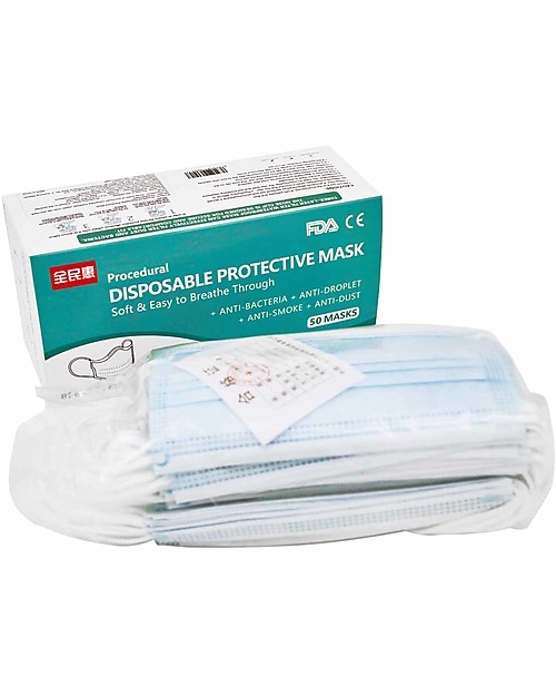 Personal Protective Equipment Pack of 50 Face Medical Masks - 3 Ply - Single Use - CE Certified - Waterproof Face Mask for Personal Protection