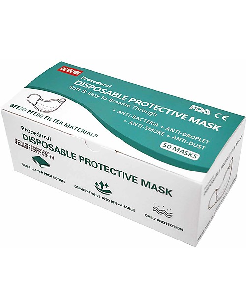 Personal Protective Equipment Pack of 50 Face Medical Masks - 3 Ply - Single Use - CE Certified - Waterproof Face Mask for Personal Protection