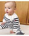 Petit Bateau 2-Piece Set Cardigan and Pants - White and Blue - Stripes - Wool and Cotton Cardigans