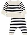Petit Bateau 2-Piece Set Cardigan and Pants - White and Blue - Stripes - Wool and Cotton Cardigans