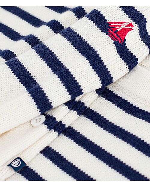 Petit Bateau 2-Piece Set Cardigan and Pants - White and Blue - Stripes - Wool and Cotton Cardigans