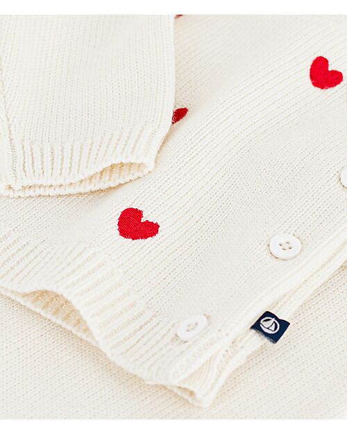 Petit Bateau 2-Piece Set Cardigan and Pants - White - Hearts - Wool and Cotton Cardigans