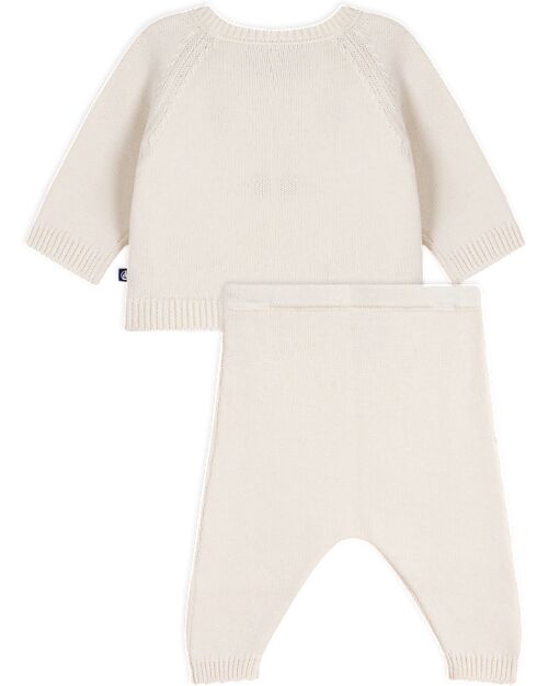 Petit Bateau 2-Piece Set Cardigan and Pants - White - Hearts - Wool and Cotton Cardigans