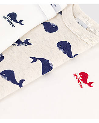 Petit Bateau 3 Pack Short Sleeve Body - White/Cream - Whale - 100% Organic Cotton Short Sleeves Bodies