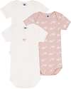 Petit Bateau 3 Pack Short Sleeve Body - White/Pink - Whale Pattern - 100% Organic Cotton Short Sleeves Bodies