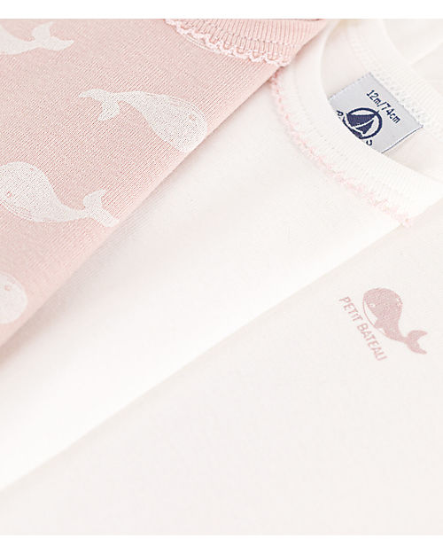 Petit Bateau 3 Pack Short Sleeve Body - White/Pink - Whale Pattern - 100% Organic Cotton Short Sleeves Bodies