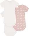 Petit Bateau 3 Pack Short Sleeve Body - White/Pink - Whale Pattern - 100% Organic Cotton Short Sleeves Bodies