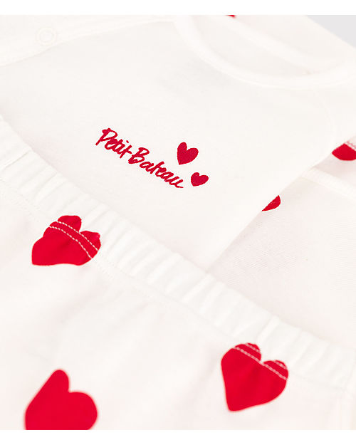 Petit Bateau 3-Piece Set - Body - Cardigan and Trousers - Little Heart Pattern Sets And Co-Ords