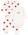 Petit Bateau 3-Piece Set - Body - Cardigan and Trousers - Little Heart Pattern Sets And Co-Ords