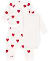 Petit Bateau 3-Piece Set - Body - Cardigan and Trousers - Little Heart Pattern Sets And Co-Ords