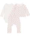 Petit Bateau 3-Piece Set - Body - Cardigan and Trousers - Little Heart Pattern Sets And Co-Ords