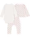 Petit Bateau 3-Piece Set - Body - Cardigan and Trousers - Little Heart Pattern Sets And Co-Ords