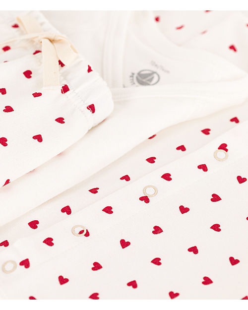 Petit Bateau 3-Piece Set - Body - Cardigan and Trousers - Little Heart Pattern Sets And Co-Ords