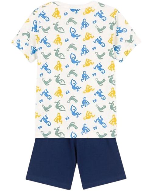 Petit Bateau 4 Pieces Short Sleeved Pajamas - Monkeys - White/Blue - 100% Oeko-Tex Cotton - Glows in the Dark! Pyjamas