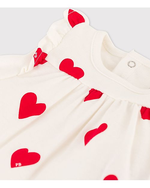Petit Bateau Body Dress - Heart Print - White - Organic Cotton Dresses_