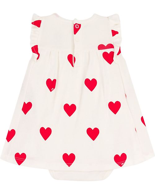 Petit Bateau Body Dress - Heart Print - White - Organic Cotton Dresses_