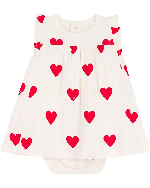 Petit Bateau Body Dress - Heart Print - White - Organic Cotton Dresses_