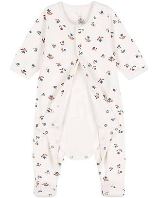 Petit Bateau Bodyjama Long Sleeve - Marshmallow - Flowers - White - 100% Cotton Babygrows