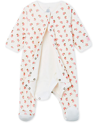 Petit Bateau Bodysuit & Pijama, White/Flowers - Velour Babygrows