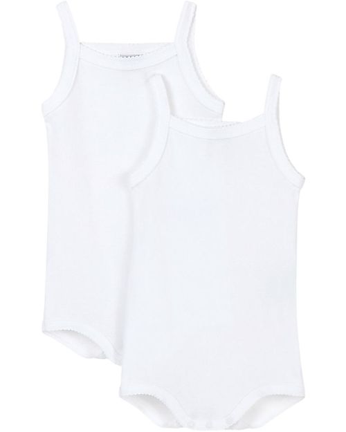 Petit Bateau Bodysuit with Straps, 2-pack - White - 100% Cotton Short Sleeves Bodies