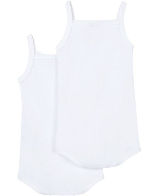 Petit Bateau Bodysuit with Straps, 2-pack - White - 100% Cotton Short Sleeves Bodies