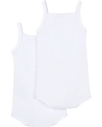 Petit Bateau Bodysuit with Straps, 2-pack - White - 100% Cotton Short Sleeves Bodies