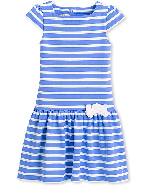 Petit Bateau Bouncy Dress, Light Blue and White, 100% Cotton Dresses_