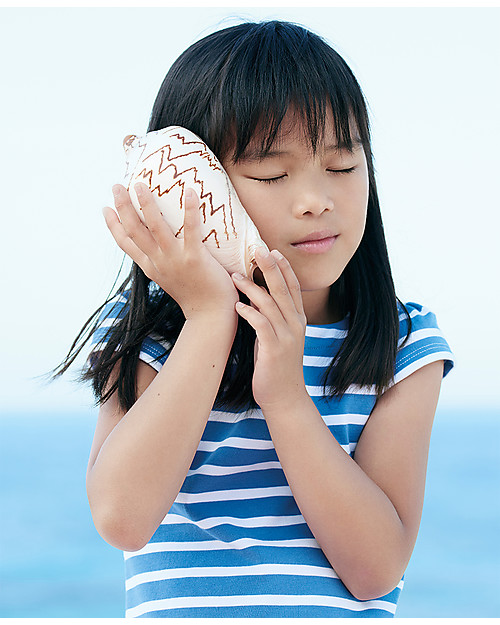 Petit Bateau Bouncy Dress, Light Blue and White, 100% Cotton Dresses_