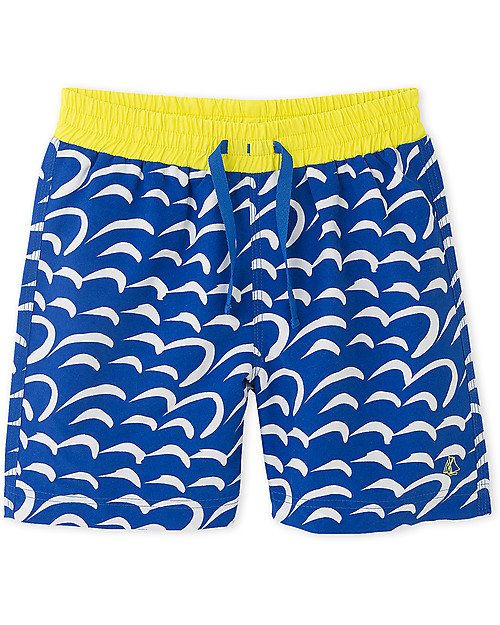 Petit Bateau Boy's Swim Shorts, Dark Blue/Yellow Swimming Trunks