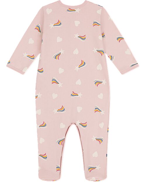 Petit Bateau Brushed Fleece Fabric Onesie - Pink - Stars and Hearts - 100% Cotton Babygrows
