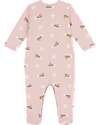 Petit Bateau Brushed Fleece Fabric Onesie - Pink - Stars and Hearts - 100% Cotton Babygrows