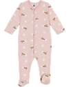 Petit Bateau Brushed Fleece Fabric Onesie - Pink - Stars and Hearts - 100% Cotton Babygrows