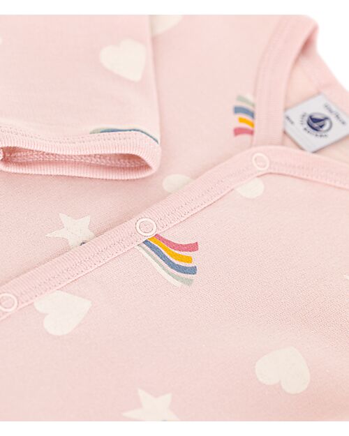 Petit Bateau Brushed Fleece Fabric Onesie - Pink - Stars and Hearts - 100% Cotton Babygrows