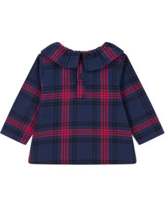 Petit Bateau Checked Blouse made of Flannel - Long Sleeve - Blue/White - 100% Cotton Bluse