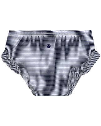 Petit Bateau Culotte Swimsuit - White/Blue - Stripes - with Ruffles - Recycled Material Bikinis And Tankinis