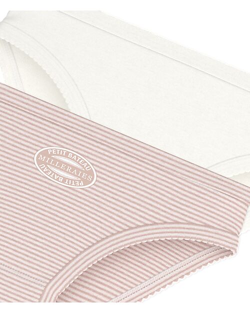 Petit Bateau Culottes - Pack of 2 - White and Pink - 100% Organic Cotton Briefs