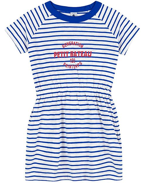 Petit Bateau Dress - Blue and White Striped Pattern - 100% Cotton Dresses_