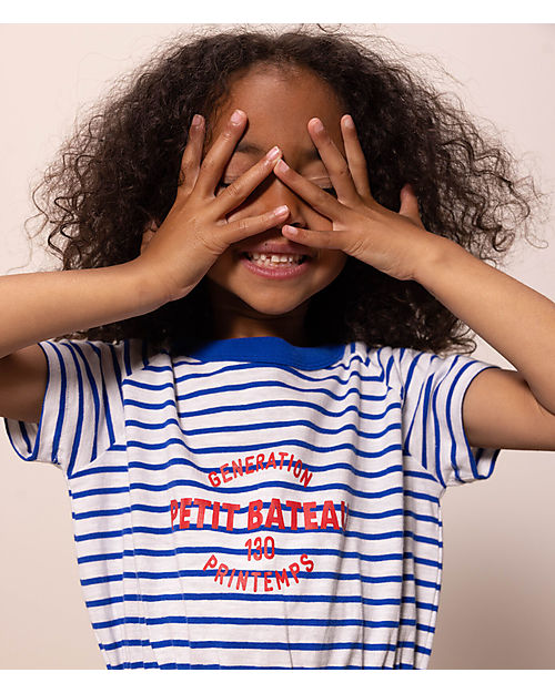Petit Bateau Dress - Blue and White Striped Pattern - 100% Cotton Dresses_
