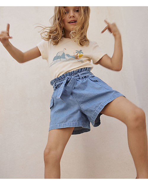 Petit Bateau Flared Shorts - Denim - Organic Cotton Shorts