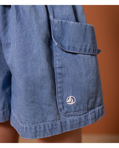 Petit Bateau Flared Shorts - Denim - Organic Cotton Shorts