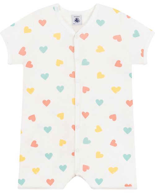 Petit Bateau Footless Sleepsuit - 100% Cotton - Hearts Short Rompers